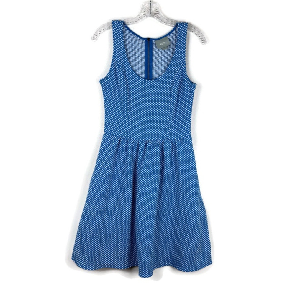 Maeve Anthropologie Scoop Neck Polka Dot Fit & Flare Mini Dress in Blue/White
